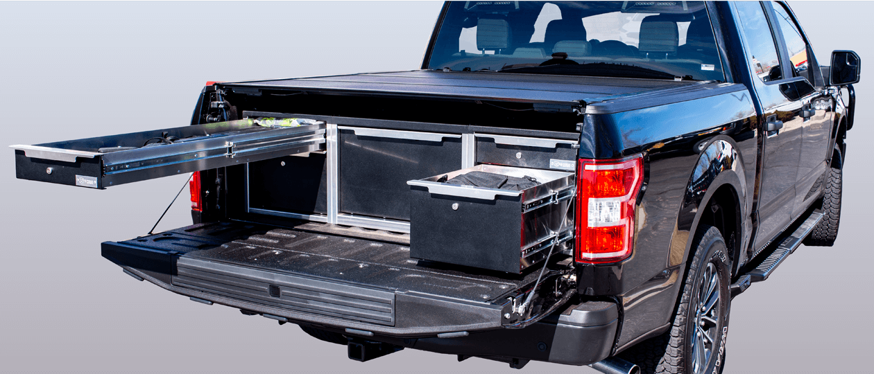 F150 Truck Bed Upfit Open Drawers