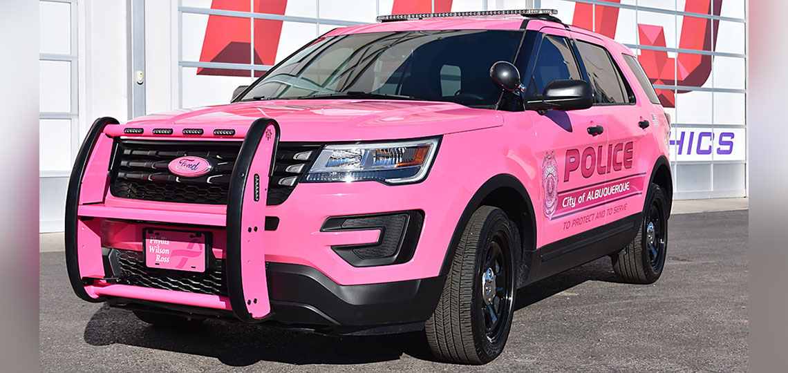 For police departments, community outreach vehicle graphics offer the opportunity to have fun and make a statement, since these vehicles don’t have to conform to the graphic requirements of patrol vehicles. You have probably seen our graphics on local news channels or out and about, like this one for the Albuquerque Police Breast Cancer Awareness Explorer—it makes a splash wherever it goes!